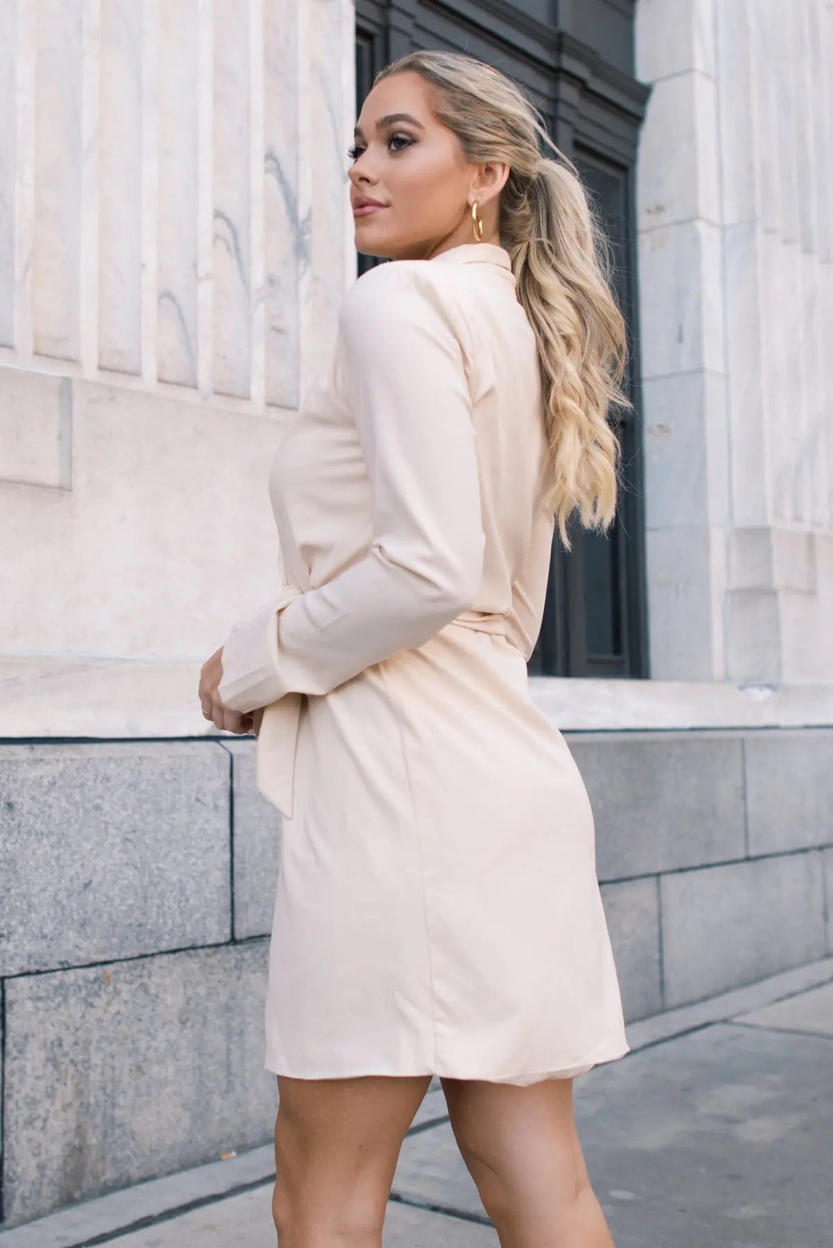 Satin Sway Cream Wrapped Mini Dress - JO+CO