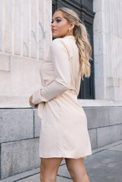 Satin Sway Cream Wrapped Mini Dress - JO+CO