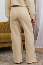 Sophie Loose Fitting Terry Lounge Wide Leg Pant - BEIGE - JO+CO
