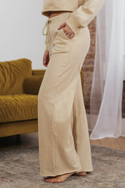Sophie Loose Fitting Terry Lounge Wide Leg Pant - BEIGE - JO+CO