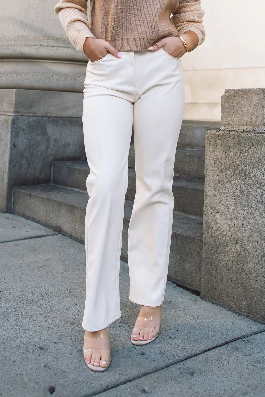 Strut In Luxe - The Ultimate Cream Faux Leather Pants