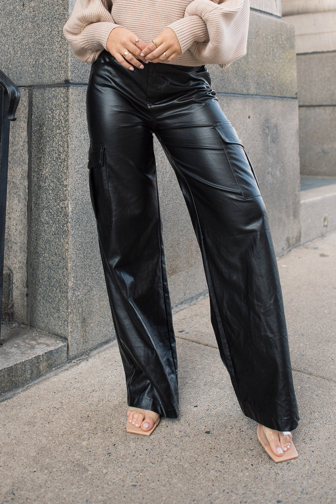Trendy Girl Black Faux Leather Pants: Transition from Day to Night