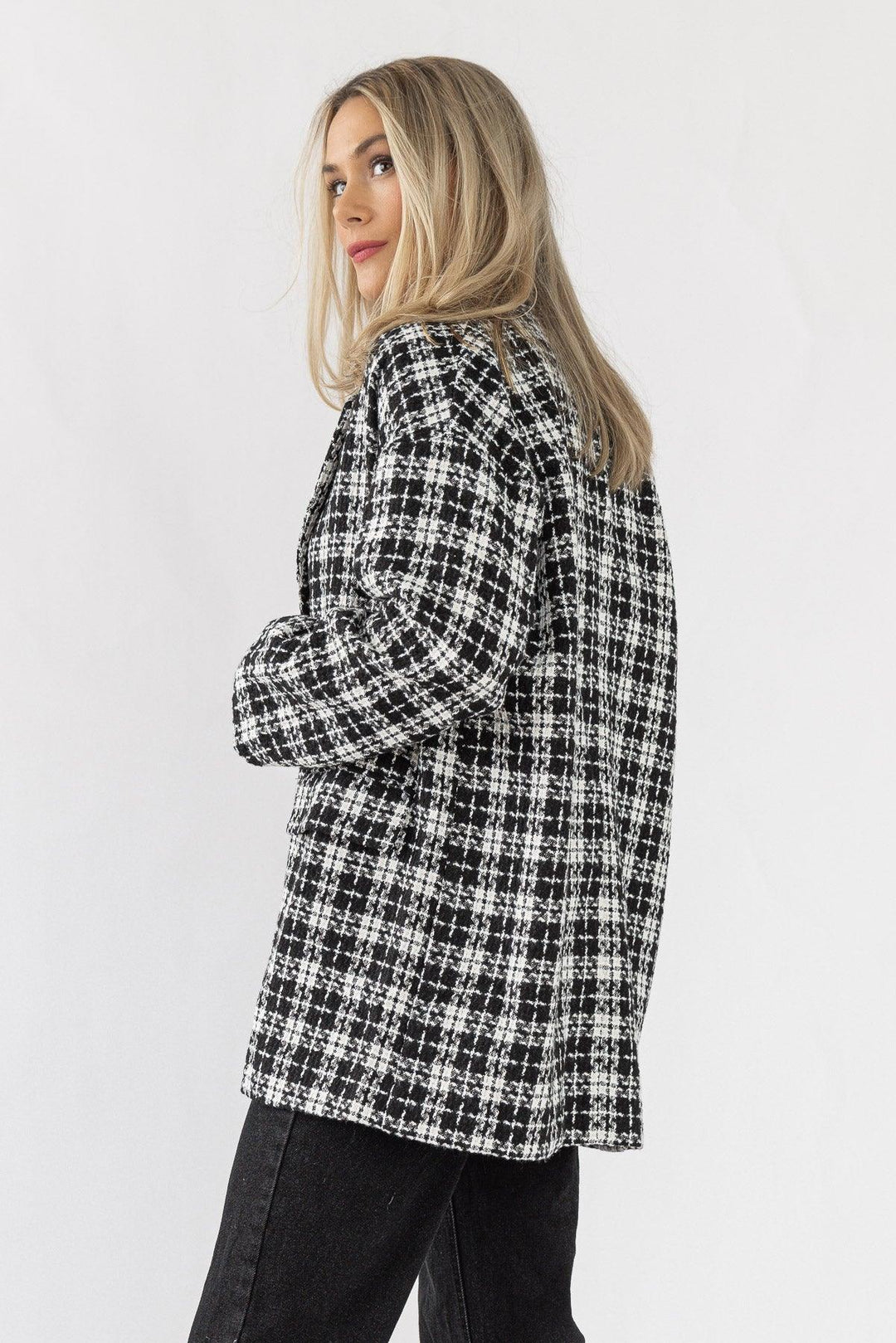 Whitney Plaid Tweed Blazer - Black/White - JO+CO