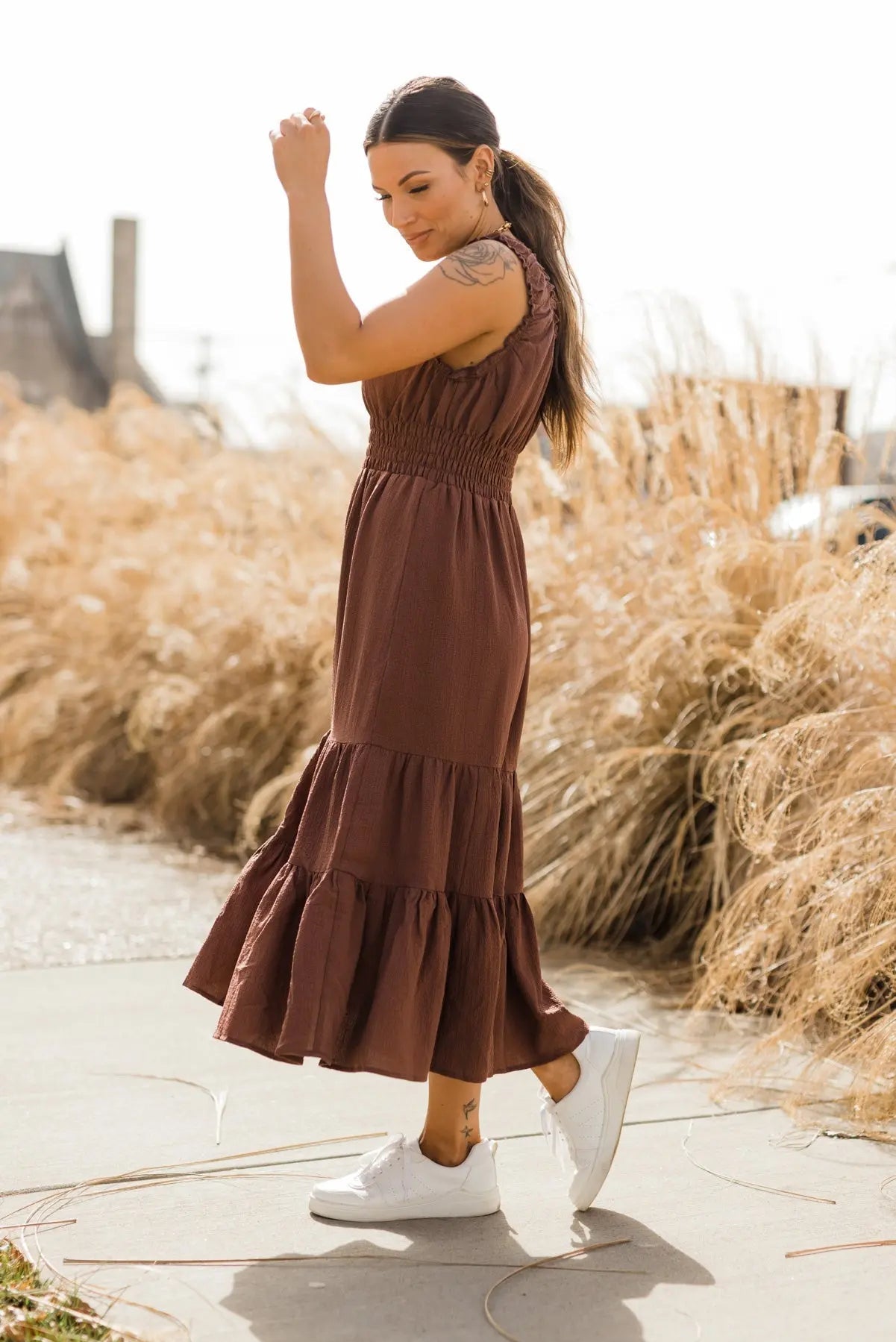 Zara Chocolate Smocked Waist Midi Dress - FINAL SALE - JO+CO