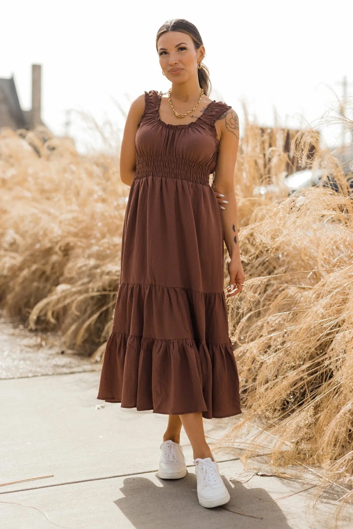 Zara Chocolate Smocked Waist Midi Dress - FINAL SALE - JO+CO