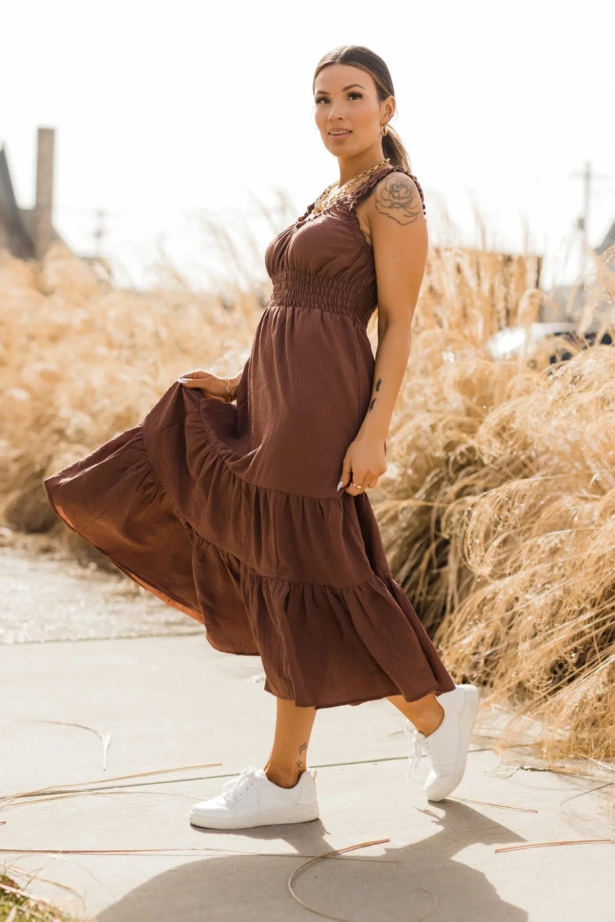 Zara Chocolate Smocked Waist Midi Dress - FINAL SALE - JO+CO