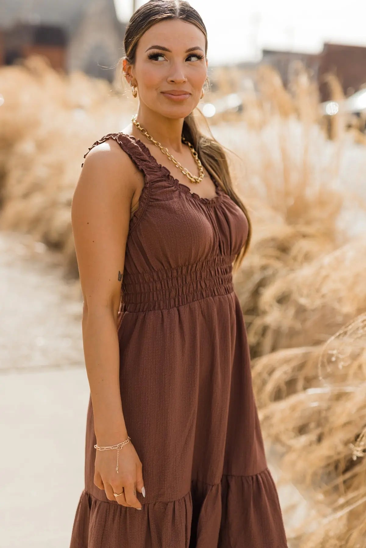 Zara Chocolate Smocked Waist Midi Dress - FINAL SALE - JO+CO