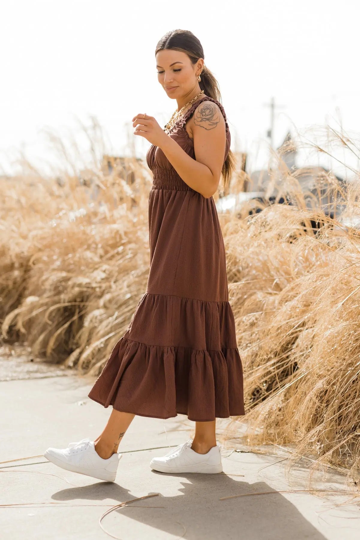 Zara Chocolate Smocked Waist Midi Dress - FINAL SALE - JO+CO