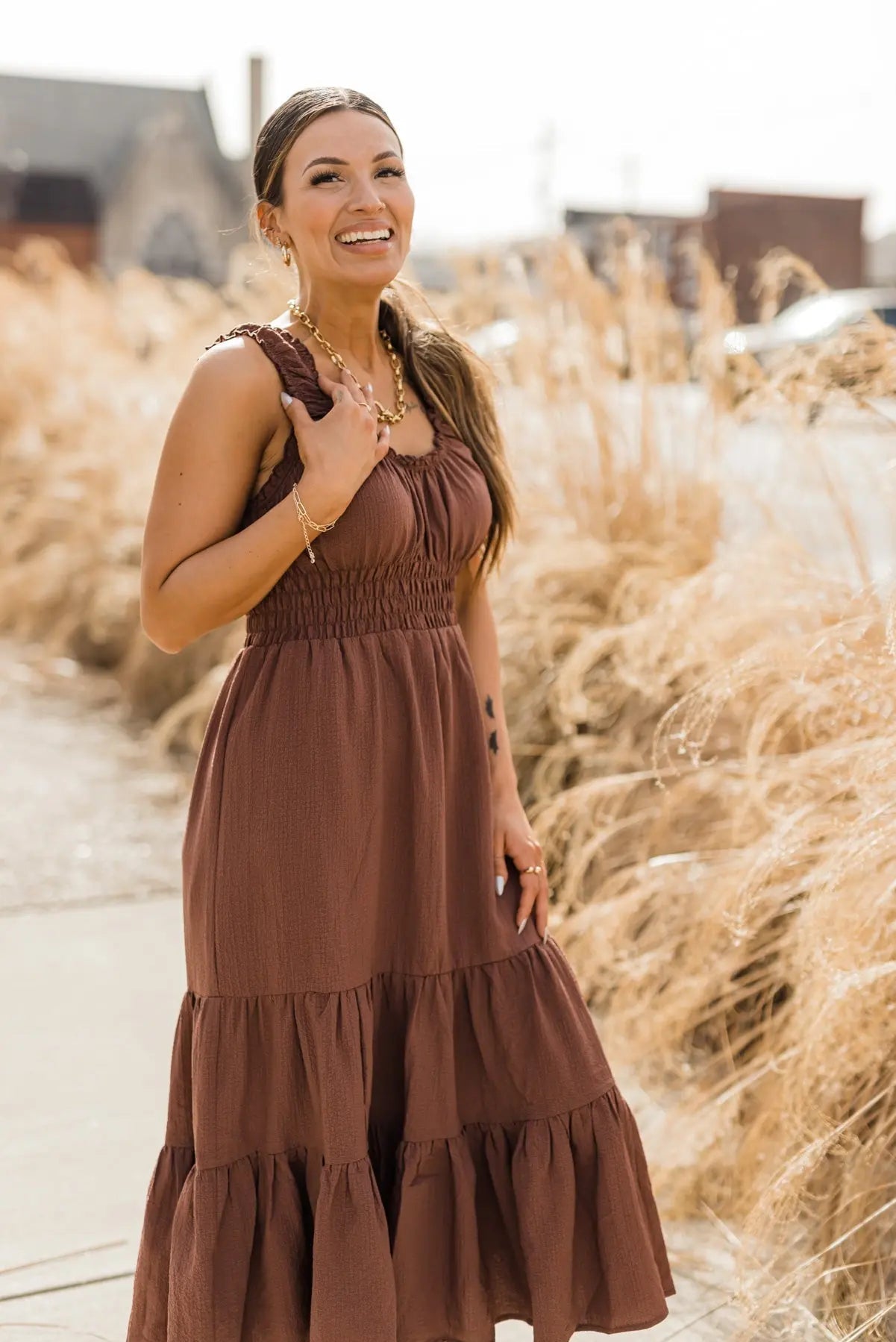 Zara Chocolate Smocked Waist Midi Dress - FINAL SALE - JO+CO