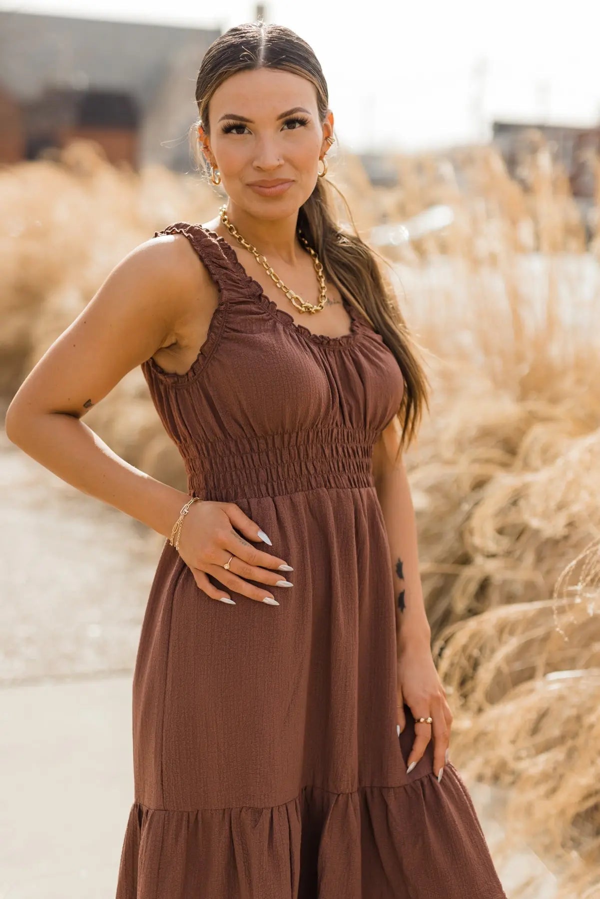 Zara Chocolate Smocked Waist Midi Dress - FINAL SALE - JO+CO