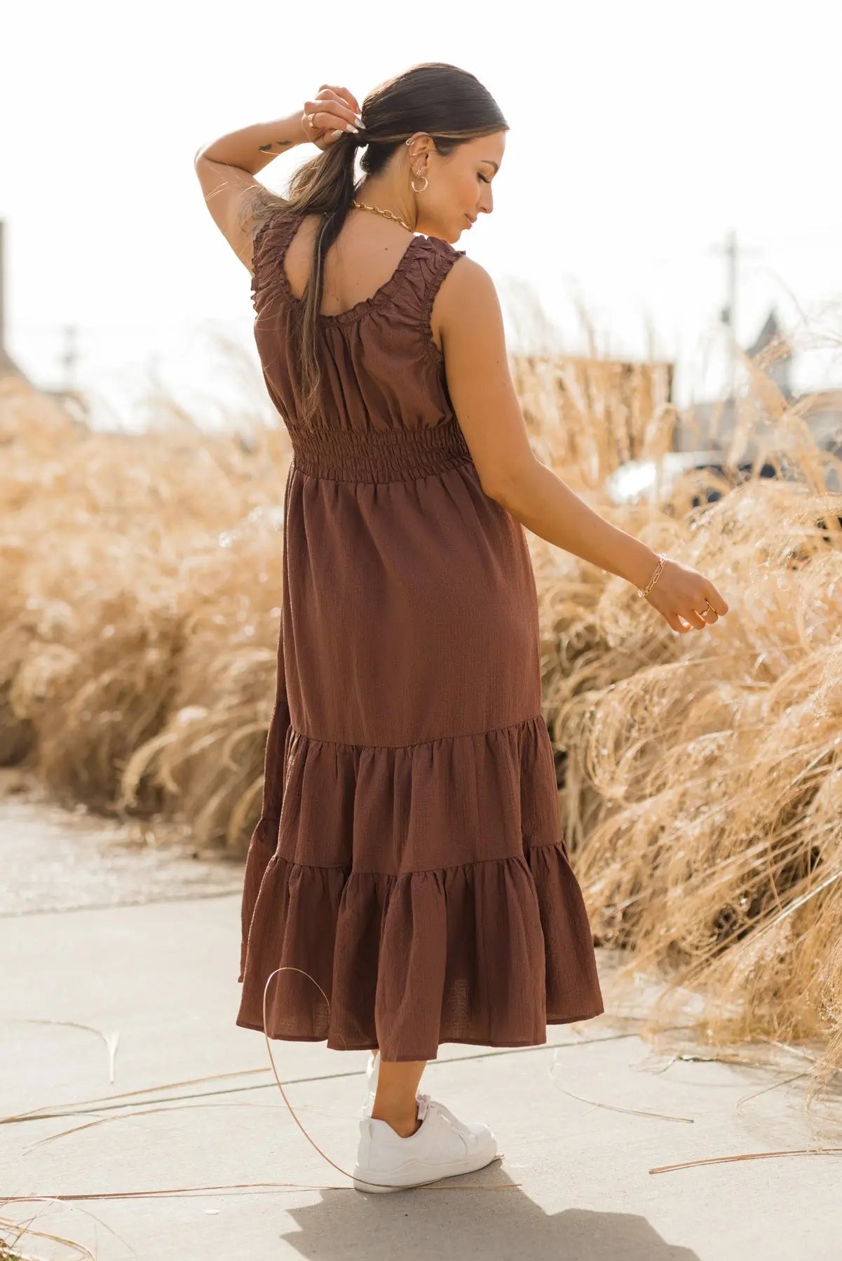 Zara Chocolate Smocked Waist Midi Dress - FINAL SALE - JO+CO
