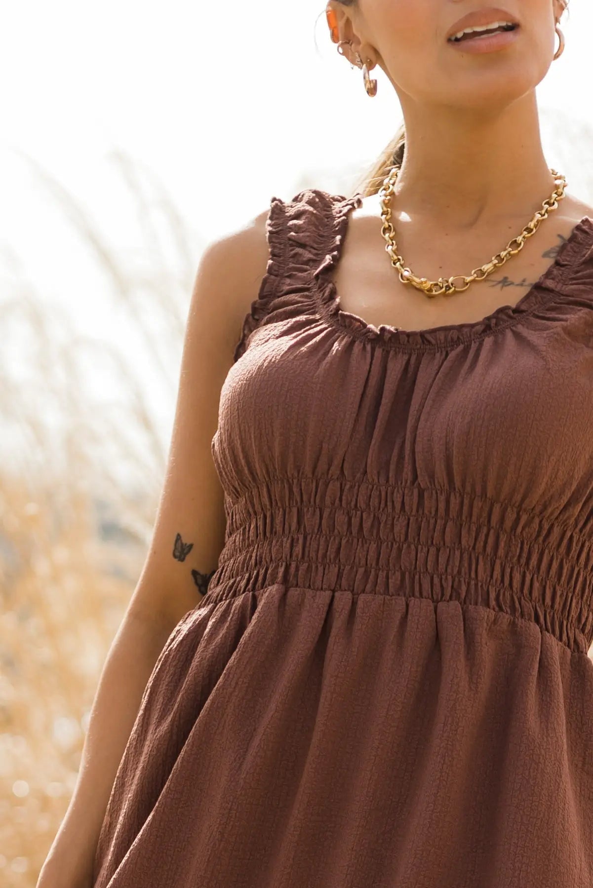 Zara Chocolate Smocked Waist Midi Dress - FINAL SALE - JO+CO