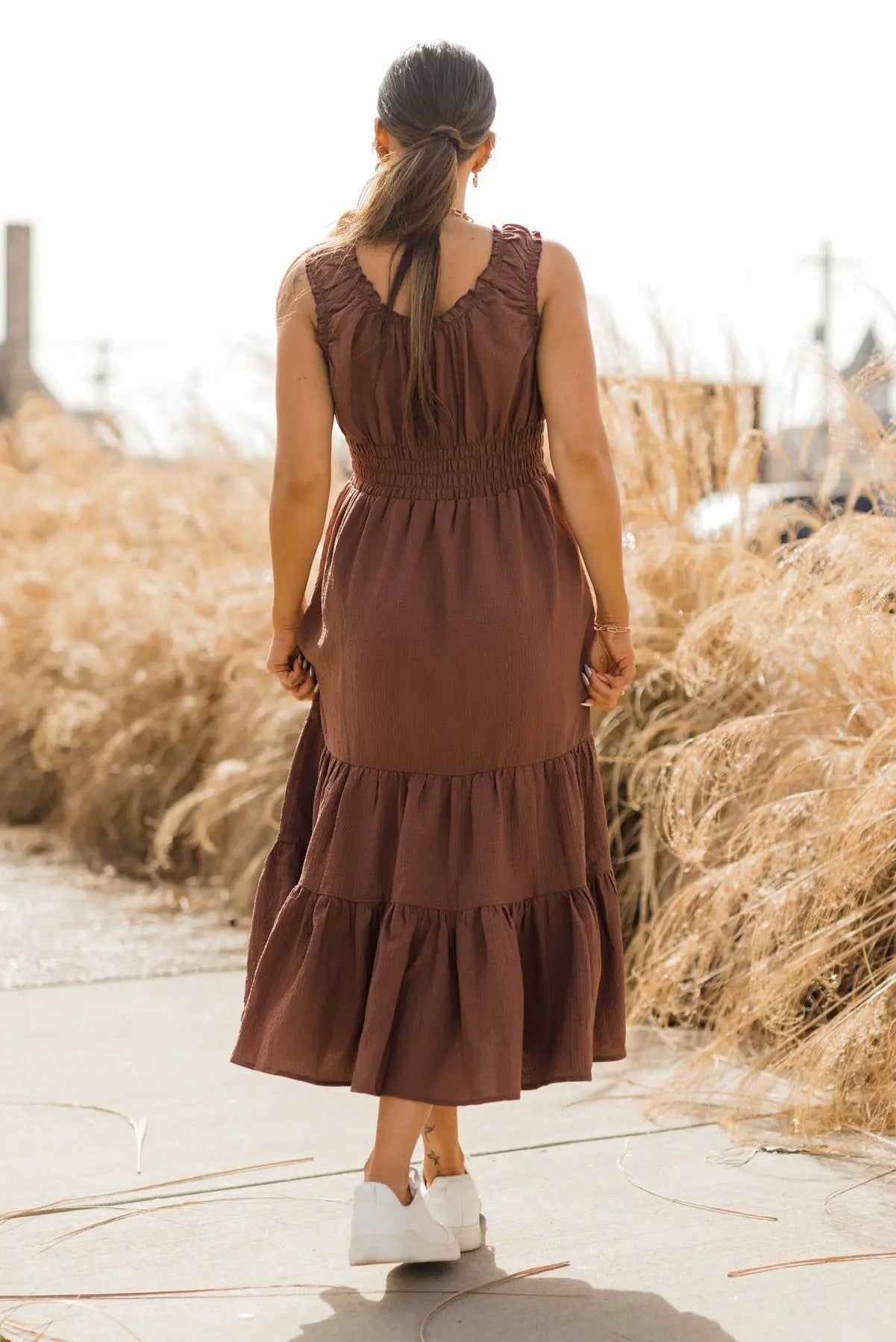 Zara Chocolate Smocked Waist Midi Dress - FINAL SALE - JO+CO