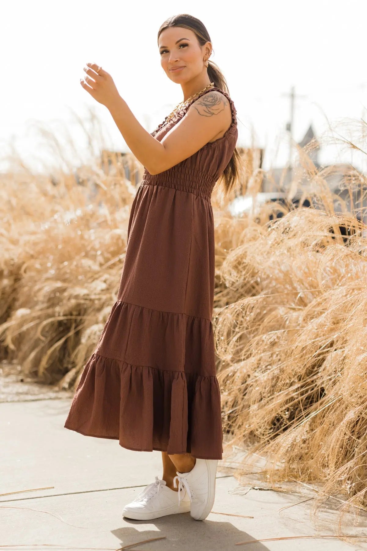 Zara Chocolate Smocked Waist Midi Dress - FINAL SALE - JO+CO