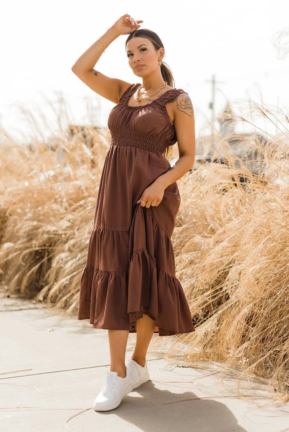 Zara Chocolate Smocked Waist Midi Dress - FINAL SALE - JO+CO