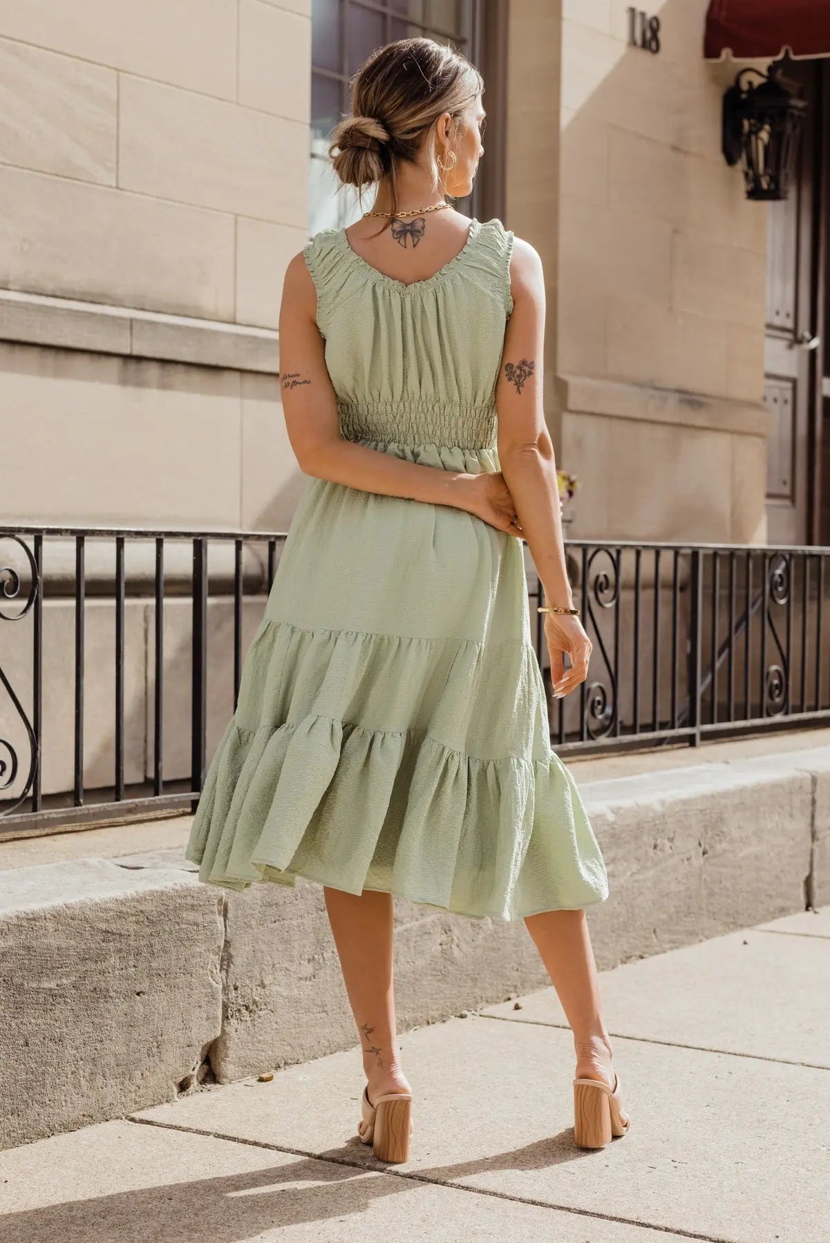 Zara Sage Smocked Waist Midi Dress - JO+CO