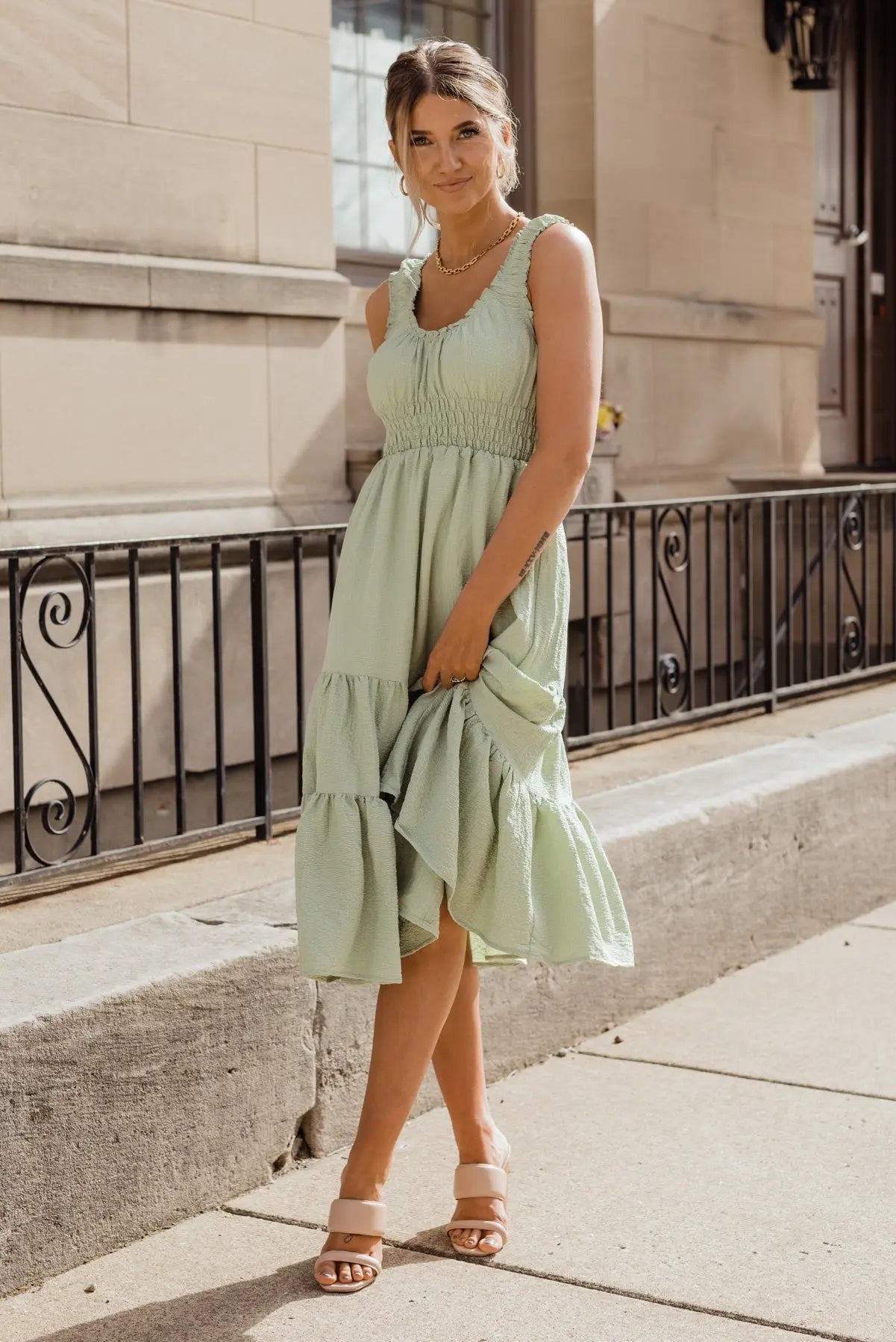 Zara Sage Smocked Waist Midi Dress - JO+CO