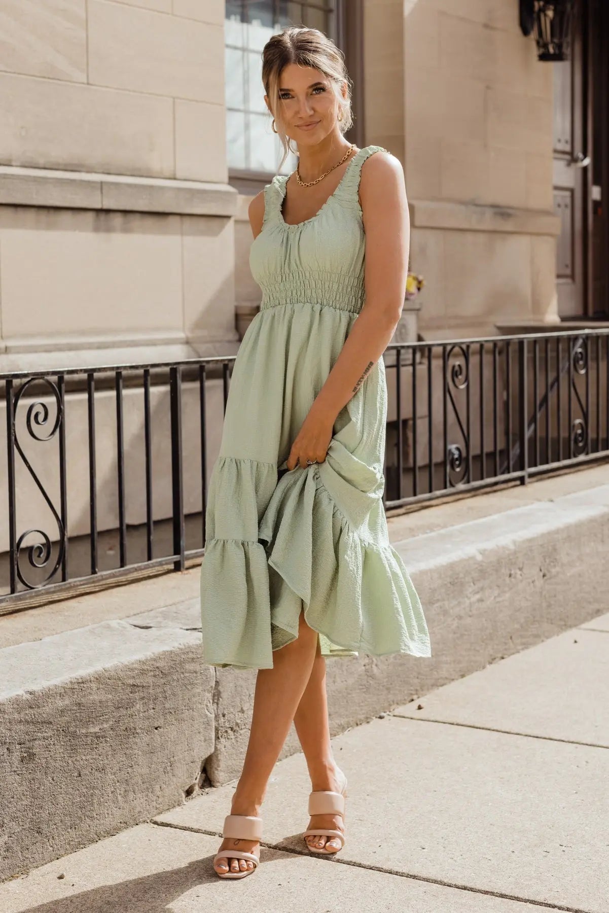 Zara Sage Smocked Waist Midi Dress - JO+CO