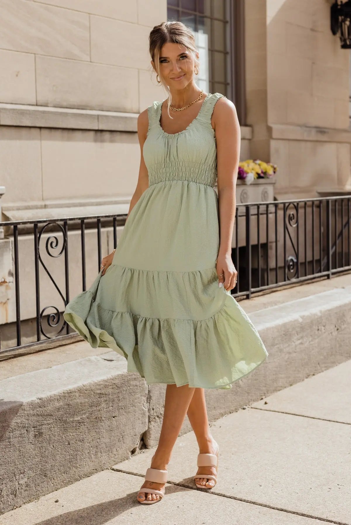 Zara Sage Smocked Waist Midi Dress - JO+CO
