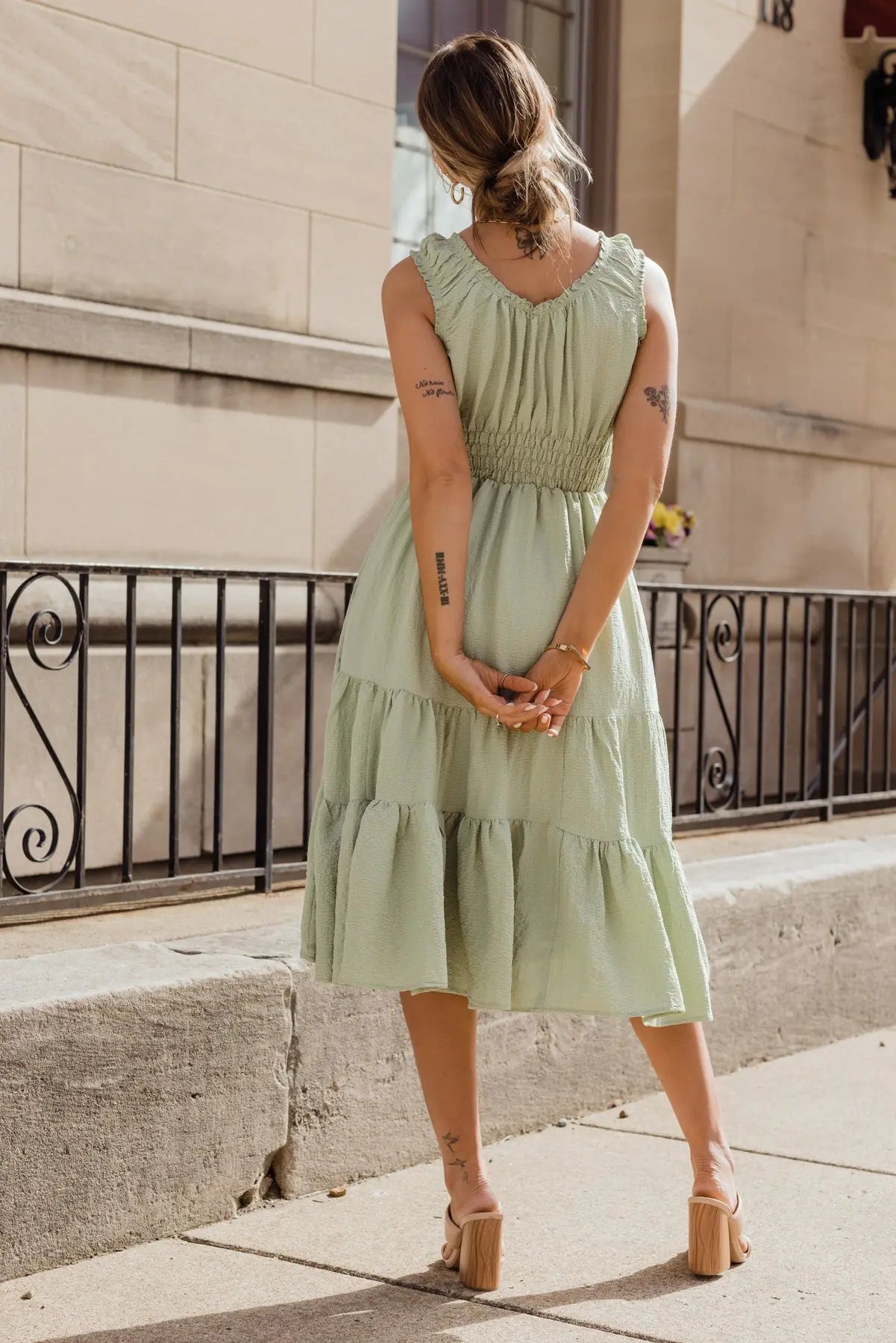 Zara Sage Smocked Waist Midi Dress - JO+CO